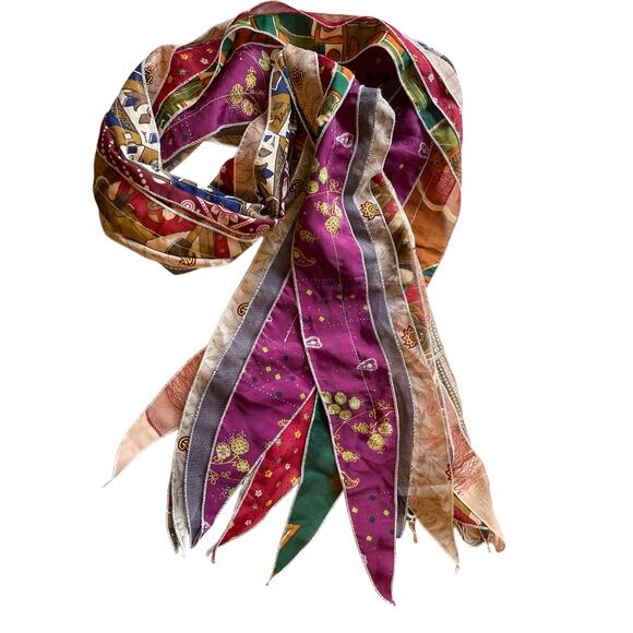 Boho Sari Scarves Sewn Into One Beautiful 38" x 10" Scarf - Picture 1 of 10